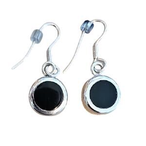 Elegant 925 Sterling Silver and Black Onyx Dangle Minimalist Pierced Earrings